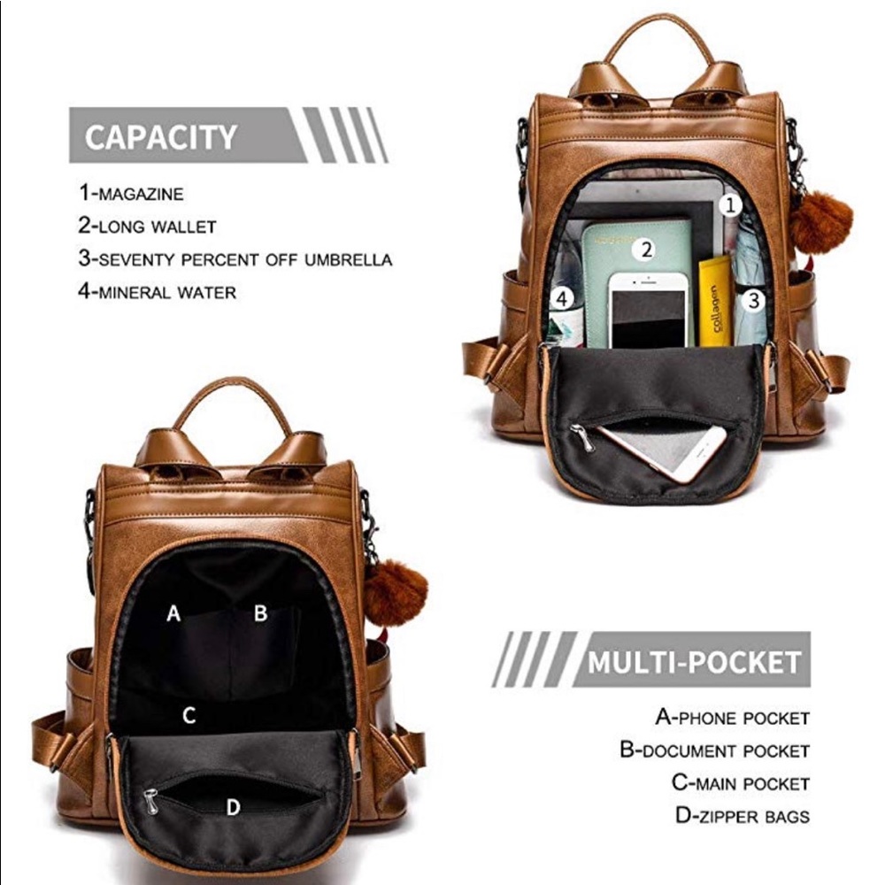 Brown Trendy Backpack - Picture 4 of 6